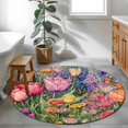 thumbnail image 3 of Round Rugs 4Ft, Red Yellow Floral Round Area Rug Washable Indoor Throw Carpet, Spring Lavender Leaves Botanical Pastoral Soft Non Slip Circle Rug for Kitchen Nursery Room Home Decor Aesthetic, 3 of 8