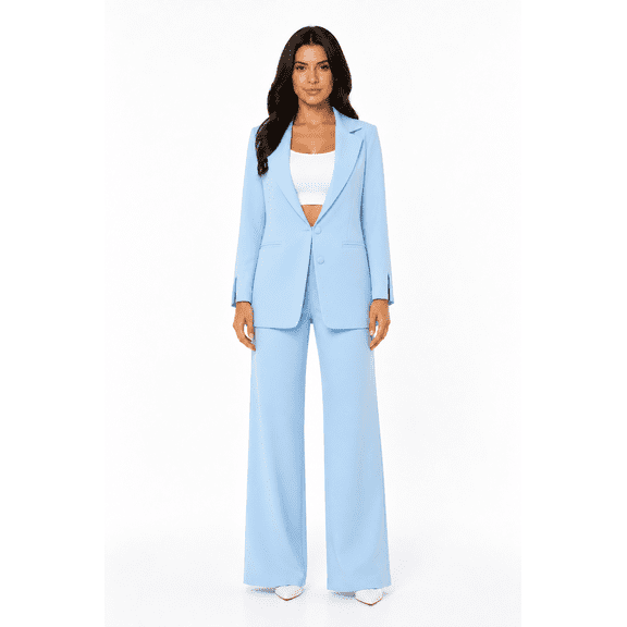 Women’s 2-Piece Blazer and Wide-Leg Pants Set, High-Waist Business Casual Suit Outfit for Work