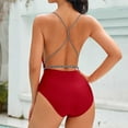 thumbnail image 3 of Generic Women's One Piece Swimsuits High Cut String Sexy Bikini Sets Tummy Control Bathing Suits Push Up V Neck Swimwear, 3 of 3