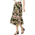 thumbnail image 5 of INSPIRE CHIC Valentine's Day Women's Chiffon Skirts Elastic Waist Ruffle Tiered Floral Flowy Midi Skirts M Black Pink-Floral, 5 of 7