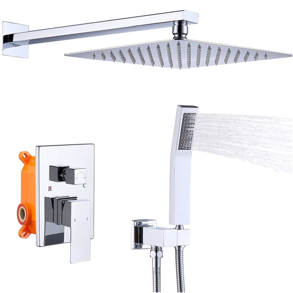 JERFIT 10 Inch Wall Mounted Shower System Combo, Rainfall Shower Head and Handheld Spray, Chrome Finish, All Metal Brass Valve
