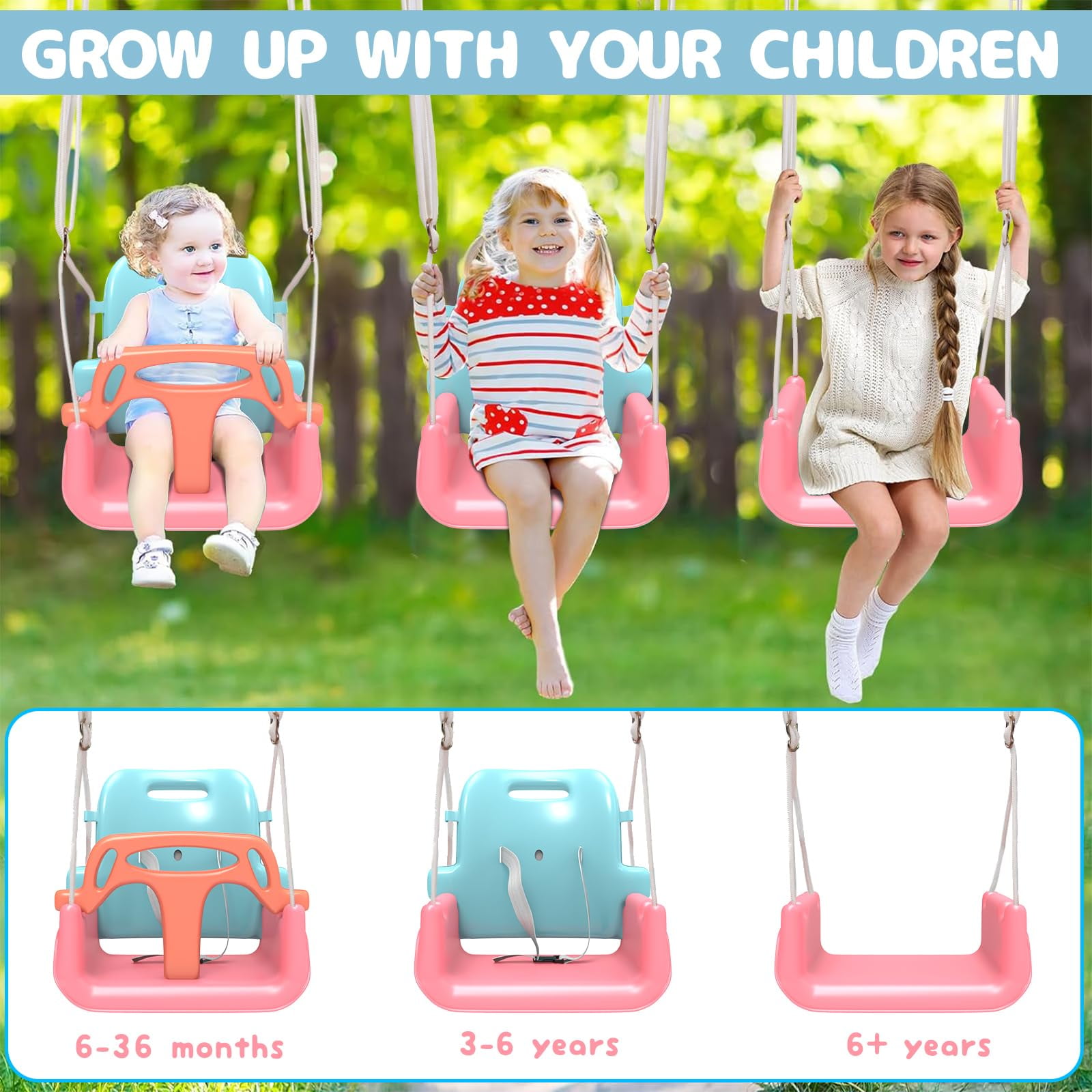 G TALECO GEAR 3-in-1 Toddler Swing Sets for Backyard, Comfy Baby Swing Outdoor Indoor, Kids Swing with Metal Stand, Pink