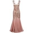 thumbnail image 3 of PrettyGuide Women's 1920s Vintage Sequin Dress Gatsby Flapper Formal Summer O Neck Glitter Long Mesh Evening Prom Dress Pink, 3 of 7