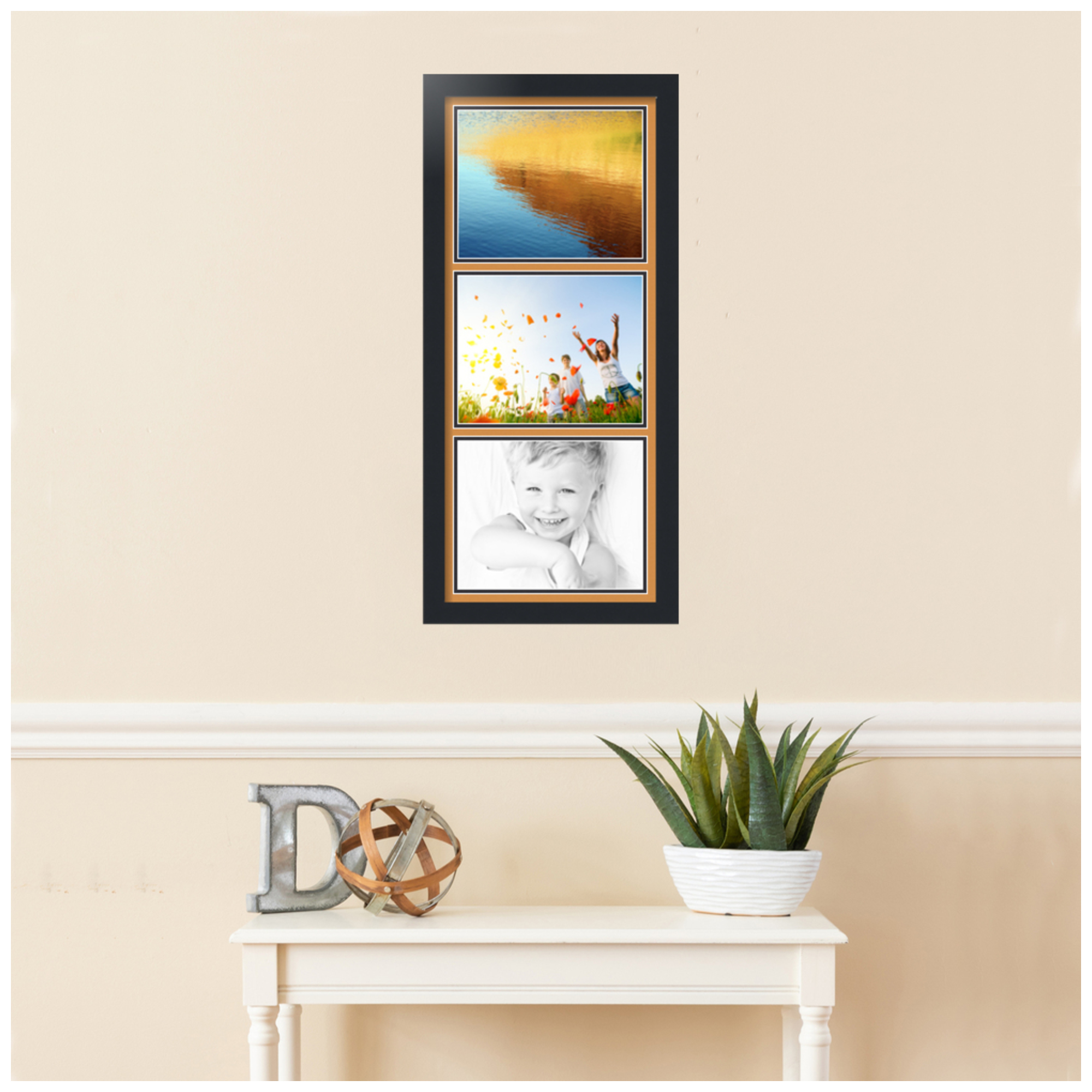 ArtToFrames Collage Photo Picture Frame with 3 - 8x10" Openings, Framed in Black with Amber and Black Mats (CDM-3926-5767)