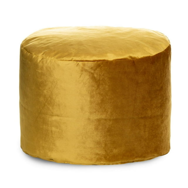 Eclipse Mustard Velvet Pouf – Round Ottoman with Washable Cover & Bead Filling, Ideal for Seating or Footrest for Living Room, Bedroom or Office