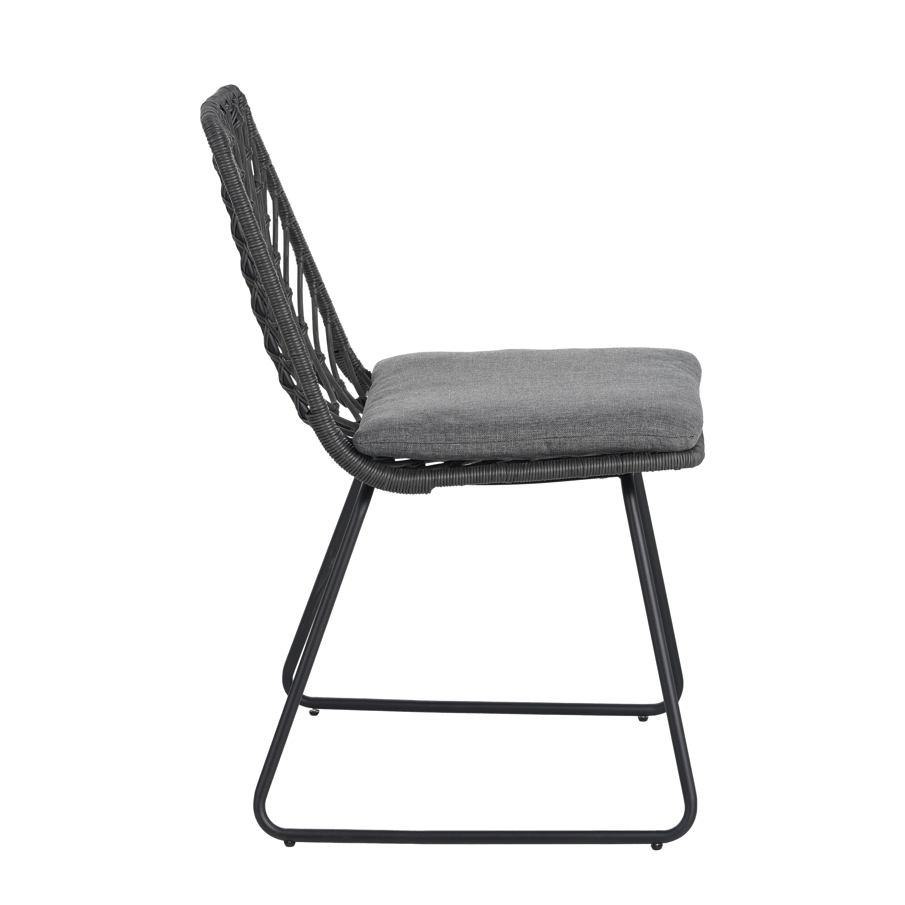 Set of 2 DEJA Outdoor Dining Chairs with Gray PE Rattan and Iron Frame, Water-Resistant Patio Chairs and Garden Seating with Cushions, Gray