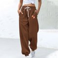 thumbnail image 2 of Sweatpants for Women Trendy Print Drawstring Casual Loose Fitting Yoga Sporty Gym Athletic Jogger Pants with Pockets,Brown 3,XL, 2 of 5