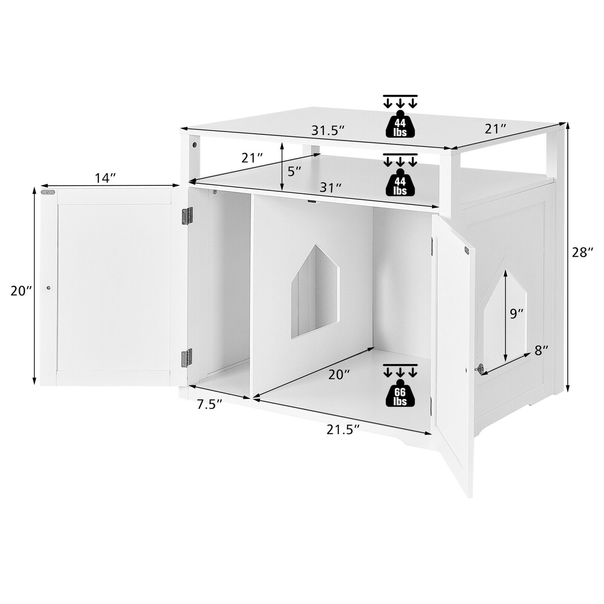 Gymax Wooden Cat Litter Box Enclosure with Storage Layer, White