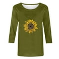 thumbnail image 4 of Charella Women's Floral Printed Tops Crewneck 3/4 Length Sleeve Tshirts Casual Loose Fit Sunflower Graphic Tee (XL, Army Green 1), 4 of 4