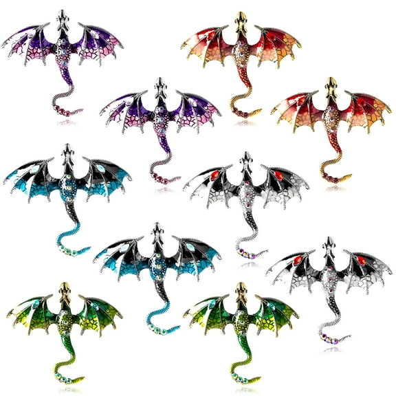 10 Pcs Metal Dragon Charms, Retro Dragon Shaped Brooches for Men and Women, Alloy Crystal Enamel Pins, Vintage Flying Dragon Design, Unisex Fashionable Accessories for Jackets and Coats
