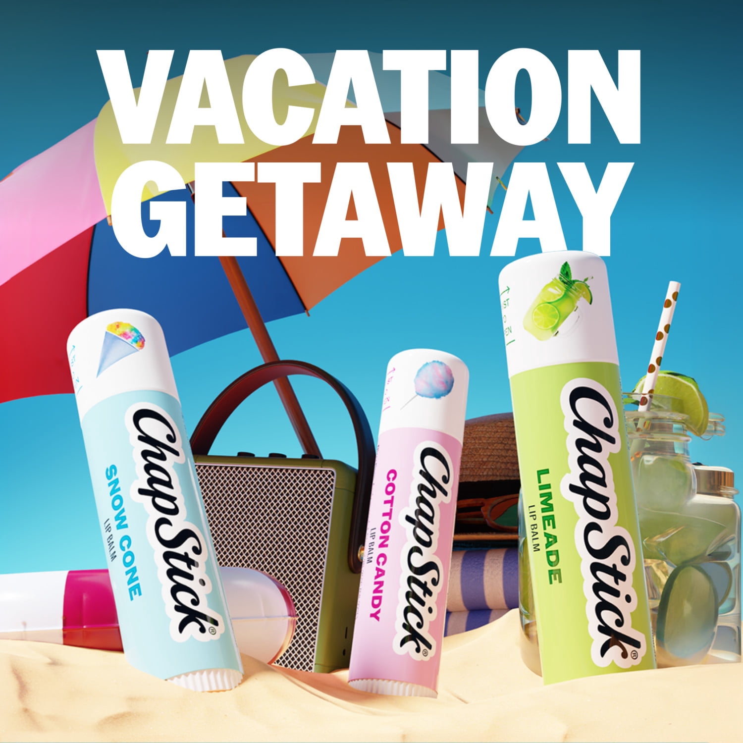ChapStick Vacation Getaway Flavored Lip Balm Variety Pack, Relieves Dryness, 24 Hour Moisture, Hydrating Lip Balm, 0.15 oz Each