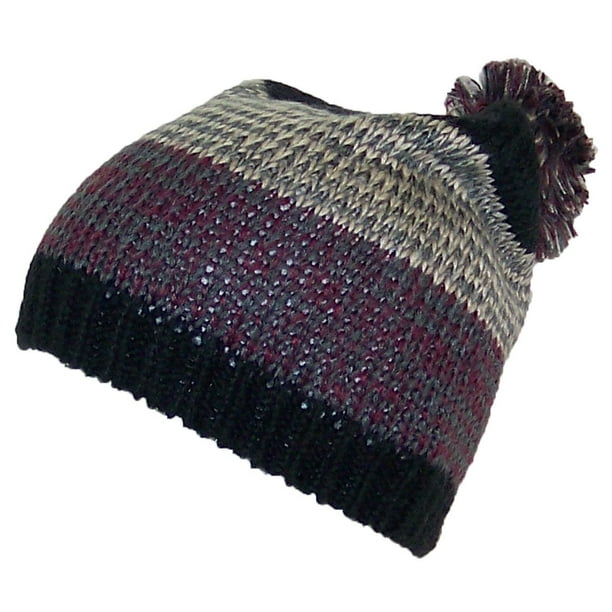 David & Young Adult Variegated Stripes Knit Winter Beanie Hat W/Pom Pom