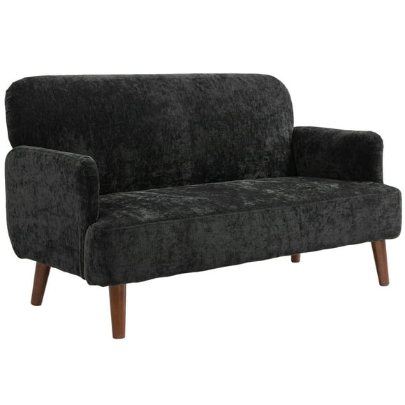 HOMCOM 2 Seater Sofa Couch with 8.3" Thick Padding and Wood Legs, Black