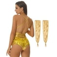 thumbnail image 6 of TiaoBug Womens Latin Modern Jazz Dance Costume Sparkly Sequins Fringe Leotard with Gloves Gold XL, 6 of 7