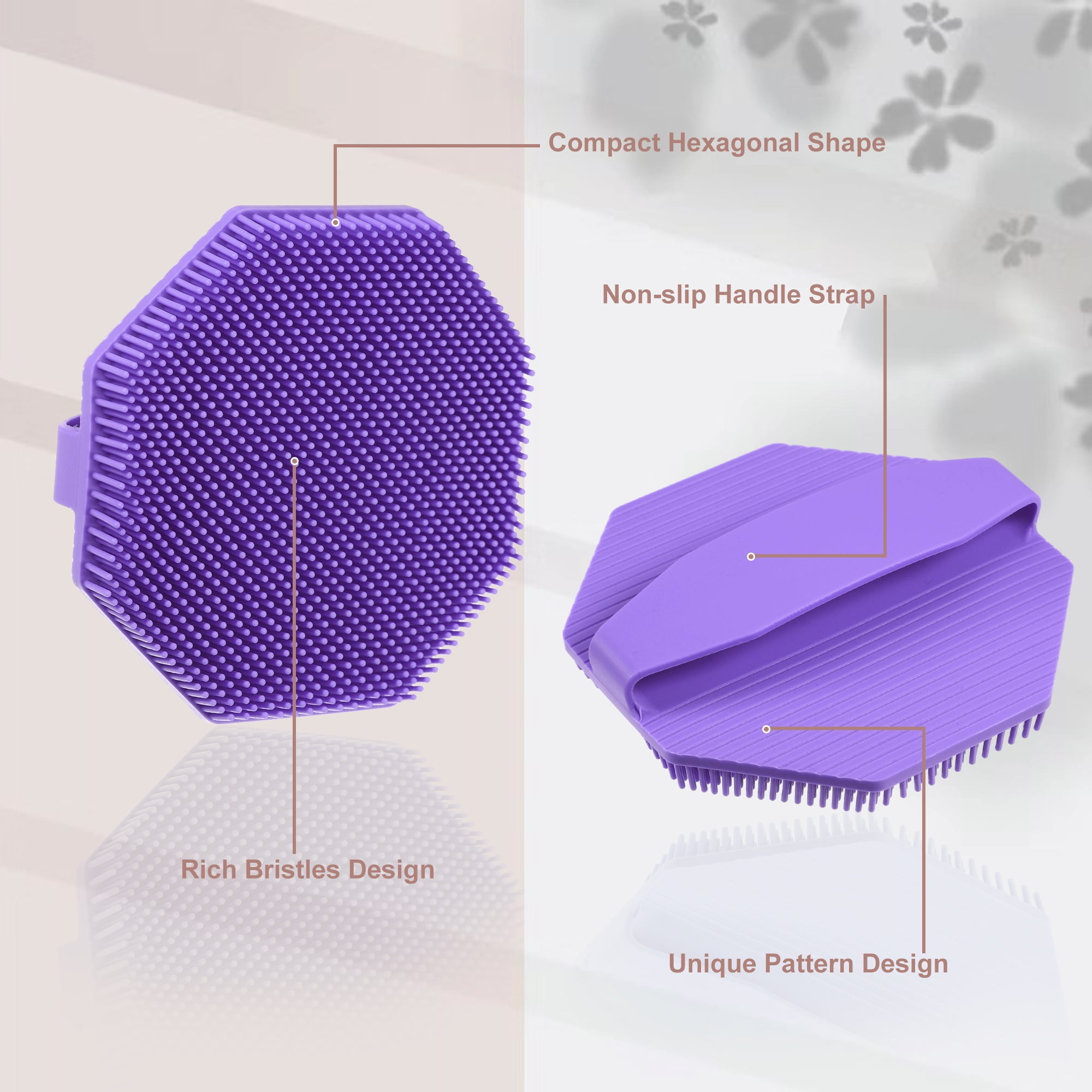 Unique Bargains Silicone Body Scrubber with Non-slip Hand Strap for All Skin Types Purple
