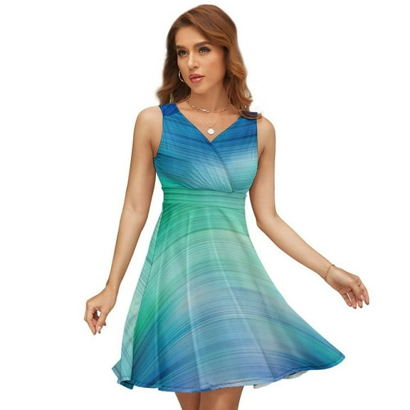 Green Turquoise Teal Blue Abstract Texture Dress Summer Street Style Dresses Female Sleeveless Printed Sundress