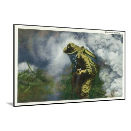 Chemical Soldier US Army - Soldier in Gas Mask, Chemical Warfare Wood Mounted Print Wall Art By Lantern Press ()