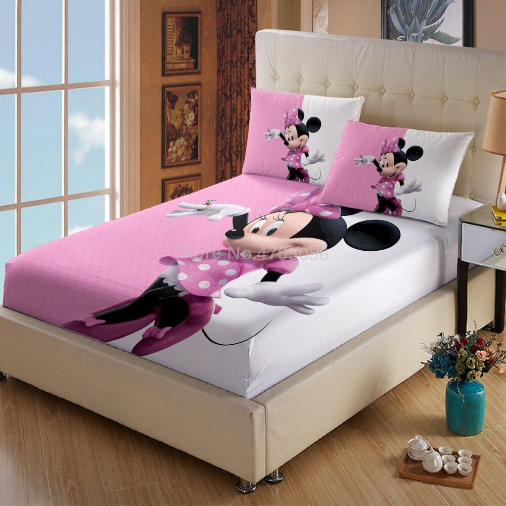 Aiouniya Mickey Minnie Mouse Fitted Sheet With Pillowcase Cartoon Bedding Bed Sheet Set For Girls Kids Bedroom Decor Other