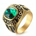 thumbnail image 3 of K-KED Men Women High School Ring Stainless Steel Green CZ Vintage Biker Punk Ring Gold-9, 3 of 6