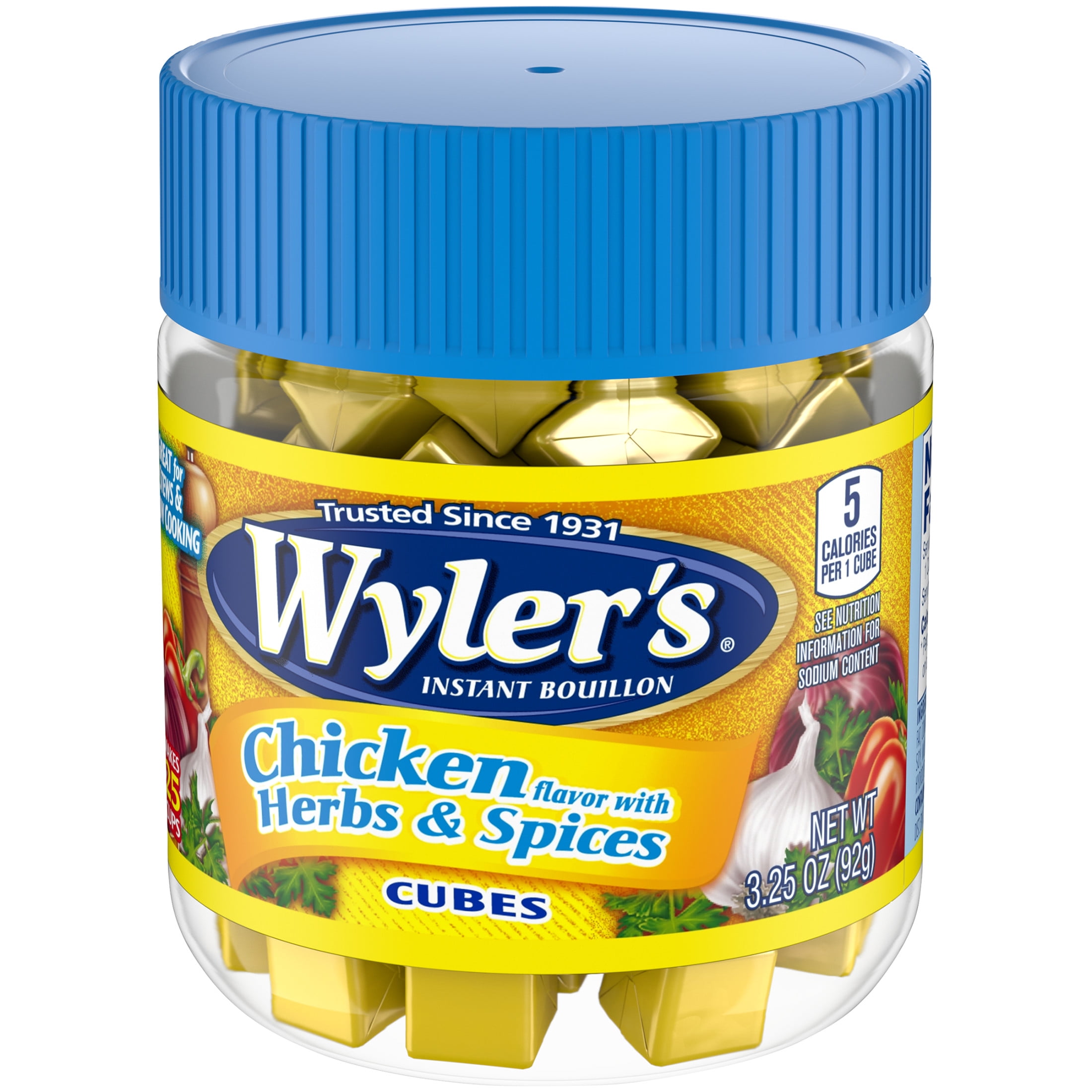 Wyler's Instant Bouillon Chicken, Herbs & Spices Flavored Cubes, 3.25 oz Jar