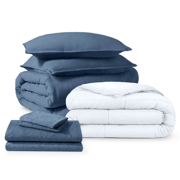 Bare Home 8-Piece Bedding Duvet and Sheet Set - Queen Size, Sandwash Bering Sea with White Duvet Insert