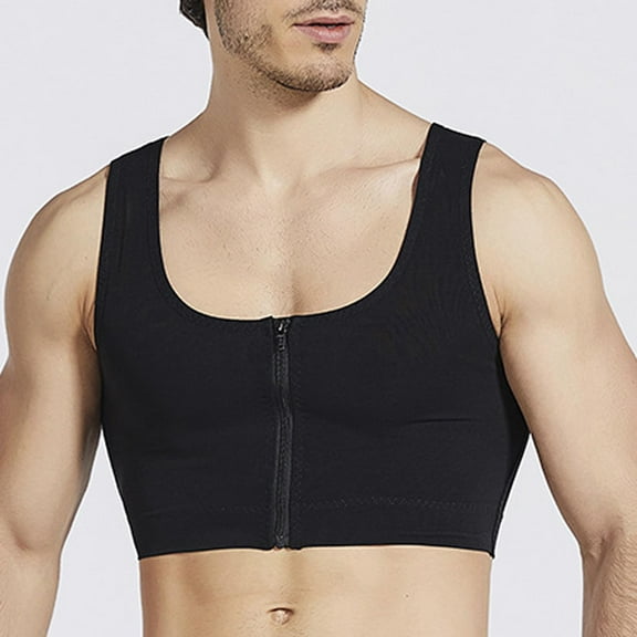 Mens Compression Shirts Shapewear Sleeveless Square Neck Cropped Tank Tops Mens Solid Zipper Front Stretchy Slim-Fit Shaping Undershirts