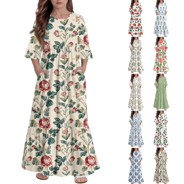 chinese dress ladies Nemidor Plus Size Maxi Dresses for Curvy Women Casual Summer Slit Loose  Short Sleeve Long Dress with Pocket 14-26 (188,14,Army Green) at Amazon  Women's Clothing store main image 0