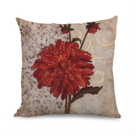 Red Throw Pillow Fabricmcc Beautiful Red Flower Light Linen Decorative Throw Pillow Case,Pillow Cover 18 Inch,Home Decoration Pillow Case,Cushion Pillow Cover For Sofa ()