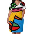 thumbnail image 1 of Funky Abstract Face Back Lacing Backless Dress Square Neck Dress Fashion Printed Dress 6Xl Multicolor Picasso Abstract Eyes, 1 of 5