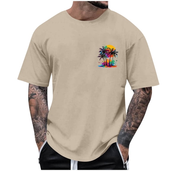 Dagegui Big & Tall T-Shirt for Men Palm Tree Graphic Short Sleeve Crewneck Tee Soft Comfy Casual Loose Fit Shirt Tops Khaki S