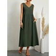 thumbnail image 6 of Women's V Neck Pocketed Midi Dress with Ruched Fit and Size Range ninety five percent polyester and five percent spandex, 6 of 10