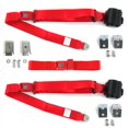 thumbnail image 1 of Jeep Commando 1966-1973 Standard 3 Point Red Retractable Bench Seat Belt Kit with Bracketry - 3 Belts, 1 of 1