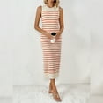 thumbnail image 5 of IDOPIP Women's 2025 Summer Sleeveless Striped Bodycon Midi Dress Crew Neck Slim Ribbed Knit Dresses, 5 of 8