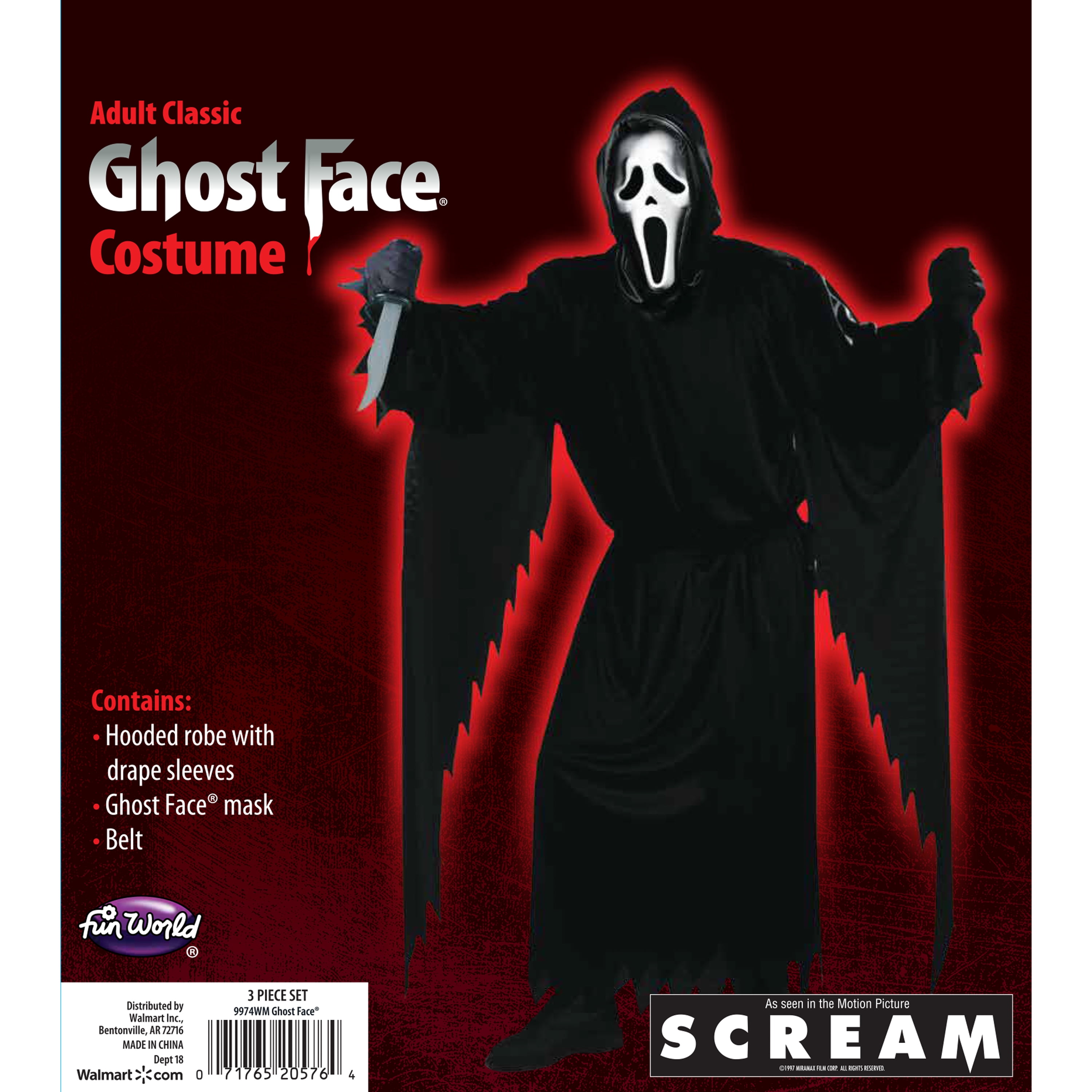 Fun World Inc. Officially Licensed Scream Bleeding Ghost Face Halloween  Scary Costume Male, Child, Black 