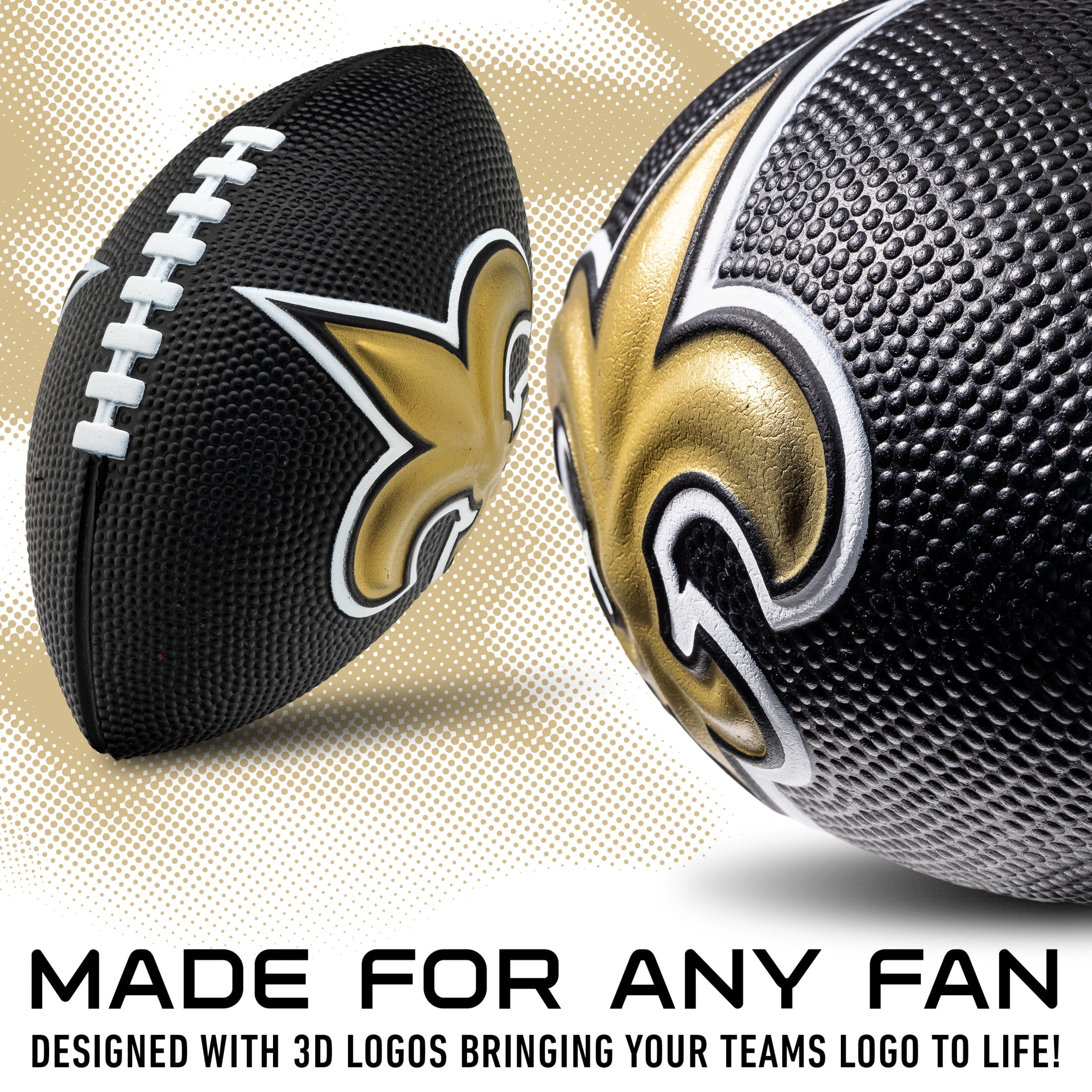 Franklin Sports NFL New Orleans Saints Football - Kids Foam Football - Soft Football - Mini Size - Perfect for Gameday - 8.5" 3D logos!