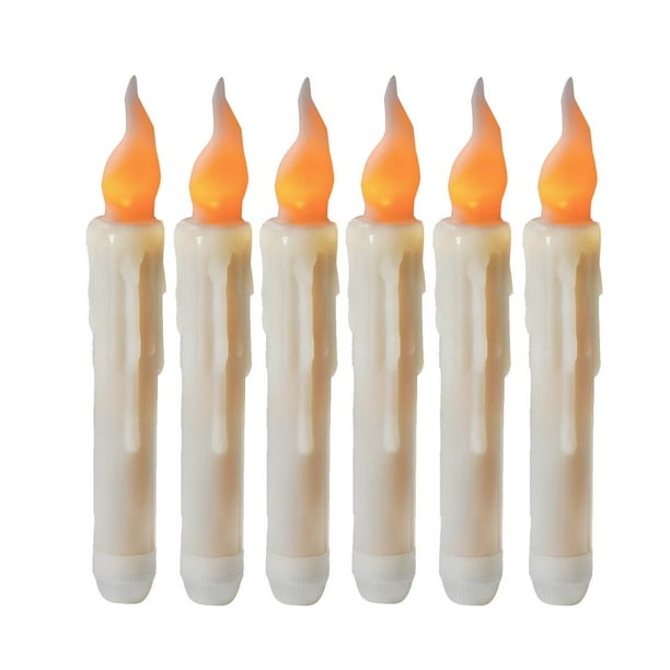 6pcs LED Taper Candles Amber Yellow Battery Operated Flameless Candle