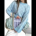 thumbnail image 1 of Suéter de Larga para Mujer, Suéteres Cortos de Gran Tamaño de Otoño, Tops de Punto con Cuello Redondo y Estampado de Velero Informal Azul S, 1 of 7