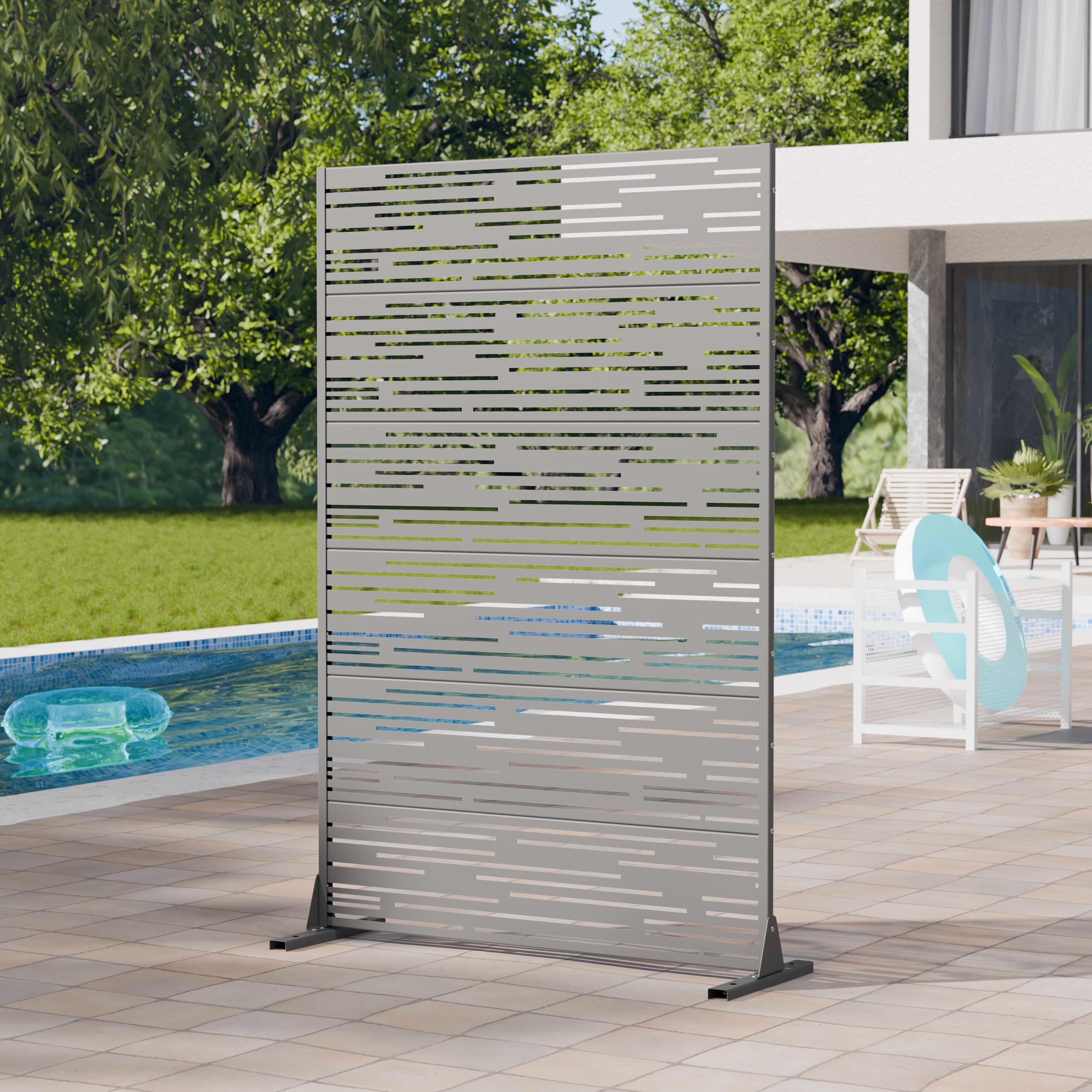 MAYEERTY 2-Piece Outdoor Metal Privacy Screen 6ft × 4ft Gray, 6-Panel Light & Shadow Pattern, Rust-Resistant for Garden