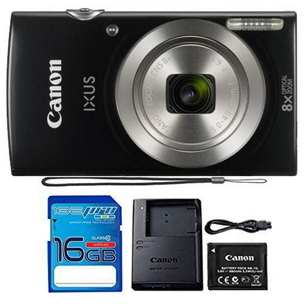 Canon IXUS 185 / ELPH 180 Digital Camera (Black) with 16 Gb Memory Card