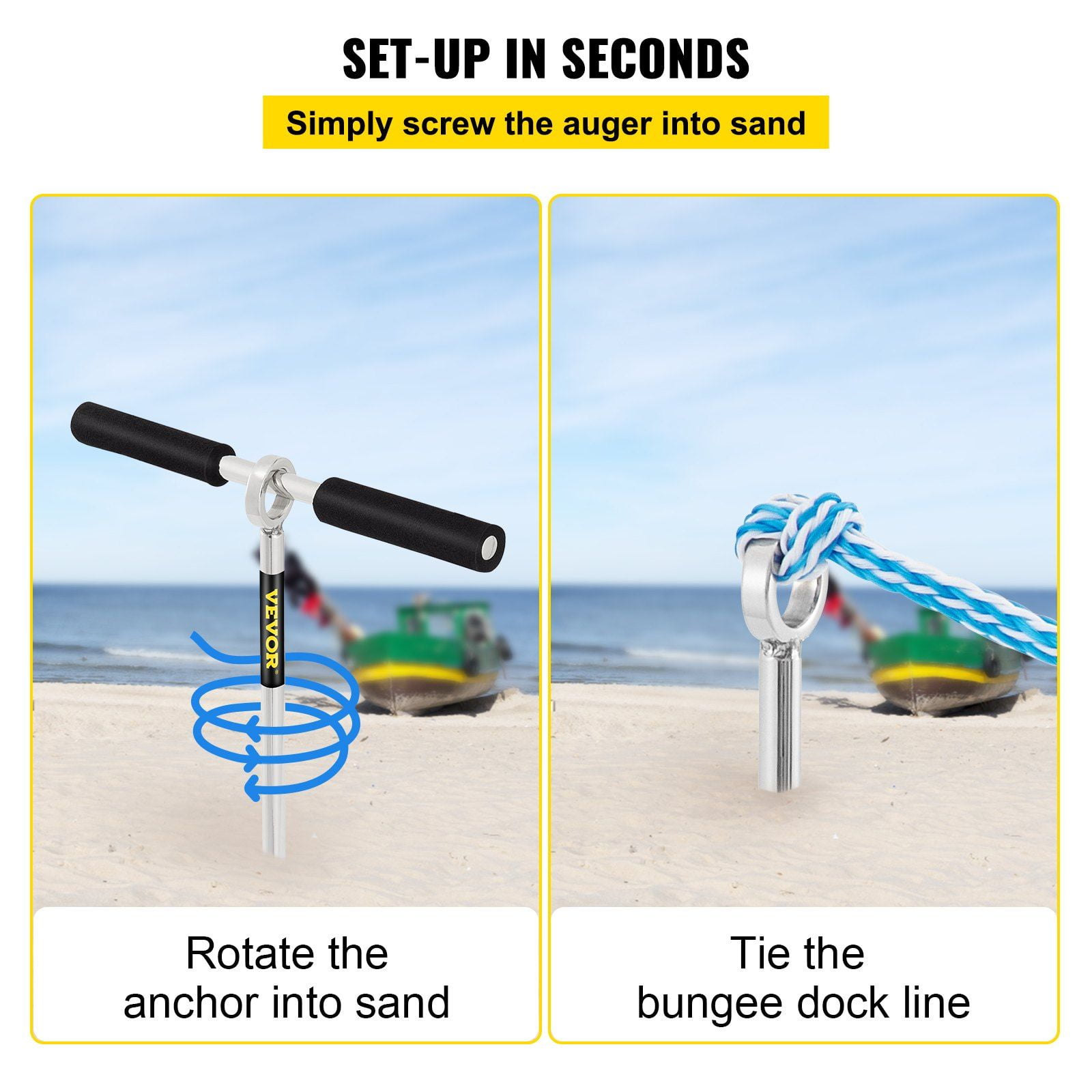 Heavy-Duty 36" Sand Auger Anchor - w/Handle & Storage Bag - Secure Jet Ski, Kayak on Beach/Sandbar - 316 Stainless Steel Construction