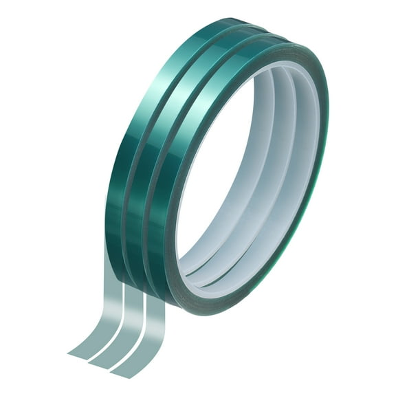 Uxcell 3 Rolls High Temperature Masking Tape 1/4"x108ft(6mmx33m) 0.05mm Thick PET Film Silicone Adhesive Heat Resistant Tapes for Heat Press Anodizing Circuit Board, Dark Green