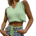 thumbnail image 1 of Woman?s Retro Knitted Bare Midriff Waistcoat, Diamond Pattern Ribbing Elastic Slim V-neck Sleeveless Sweater, Daily Life, 1 of 4