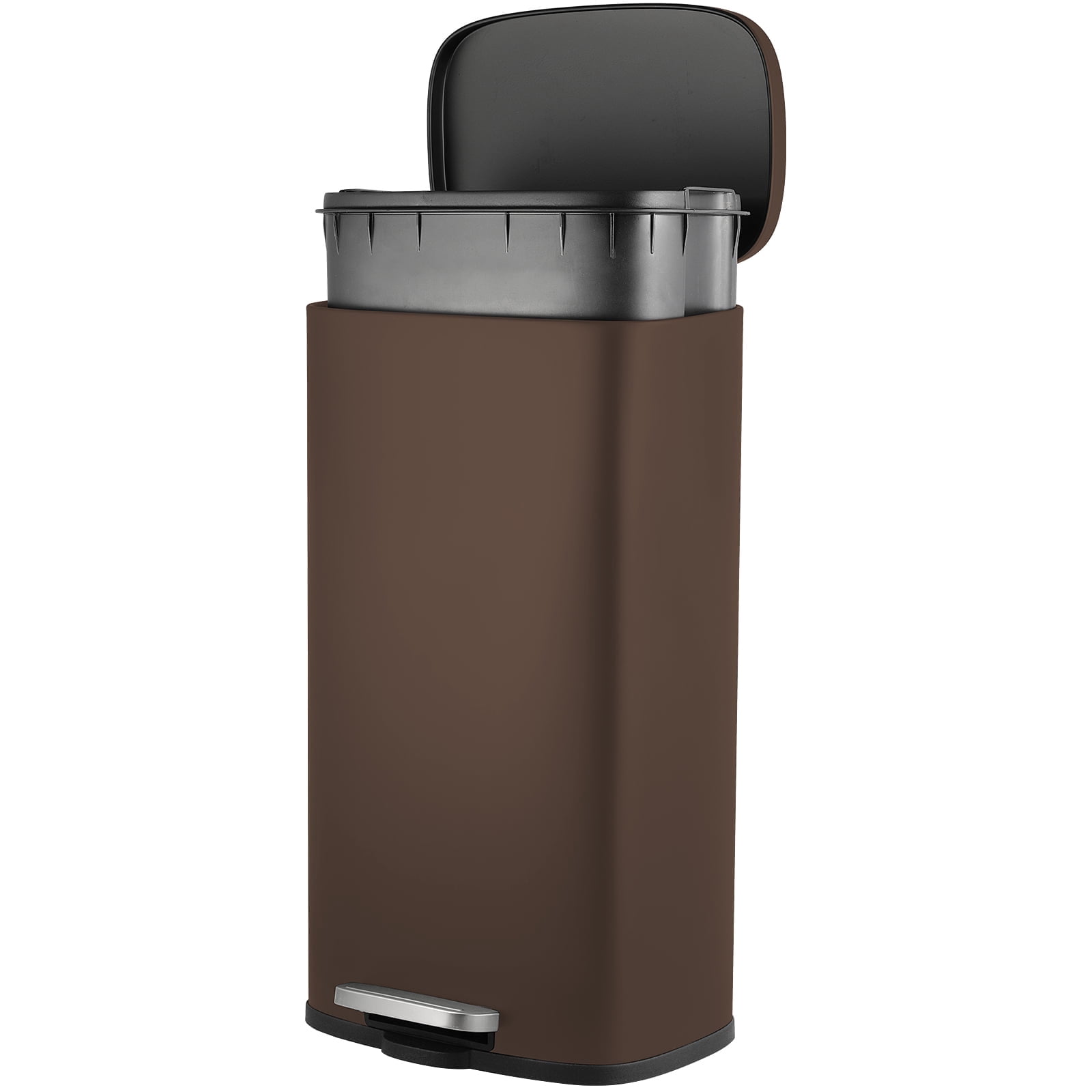 Pirecart 8 Gallon / 30L Kitchen Trash Can with Lid Stainless Steel Home Office Garbage Can, Brown