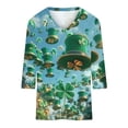 thumbnail image 4 of Hauts pour Femmes Mode T-Shirts Décontractés Col Rond Manches 3/4 T-Shirt Ample Blouses pour Femmes Vert m, 4 of 5