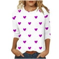 thumbnail image 2 of Luxalzxs Womens Tops 3/4 Sleeve Shirts Round Neck Loose Casual Blouses Plus Size Summer Valentines Heart Graphic Print Tshirts, 2 of 5