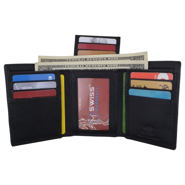 Men's Wallet RFID Genuine Leather Trifold with ID Window and Removable ...