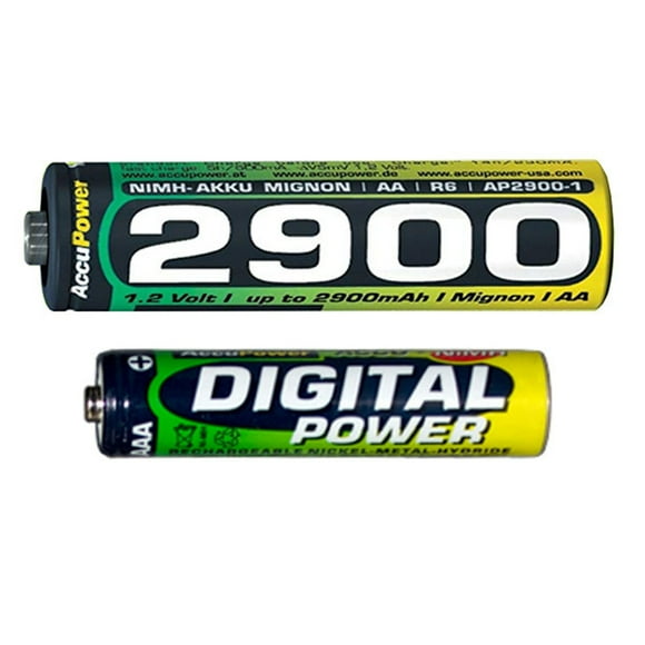 16 x AAA (1200 mAh) + 16 x AA (2900 mAh) NiMH AccuPower Batteries