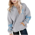 thumbnail image 2 of Girls Gray Hoodie 3-14 Years, Cute Bow Print Pullover, Kids Casual Sweatshirt with Pocket & Hood,Size 5-6 T, 2 of 7