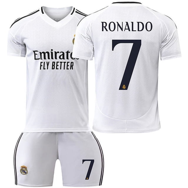 2425 Camiseta del Real Madrid, traje de uniforme de fútbol local, traje de entrenamiento No. 7 Ronaldo, niños y adultos, camiseta transfronteriza de 9 MbappéNúmero 7 Cristiano Ronaldo