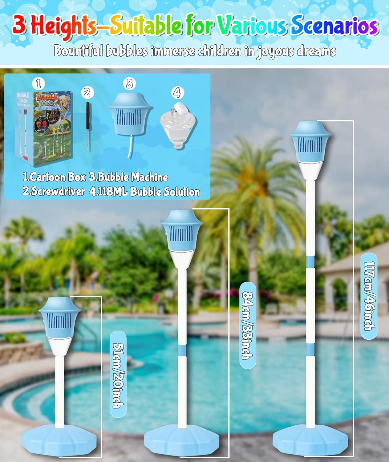 Bubble Machine, Beautysureup 2025 Upgrade Musical Garden Lamp Light Shape with LED for Party, Outdoor Adjustable Height Lawn Summer Toy for Kids, Ideal Gifts for Birthday, Christmas
